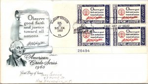 FDC 1960 SC #1139 Anderson Cachet - Mt Vernon VA - Plate Block Of 4 - J5274