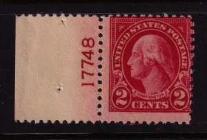 1923 Washington 2c carmine Sc 554 MNH left plate number single CV $15 (L09