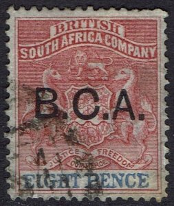 BRITISH CENTRAL AFRICA 1891 OVERPRINTED ARMS 8D USED