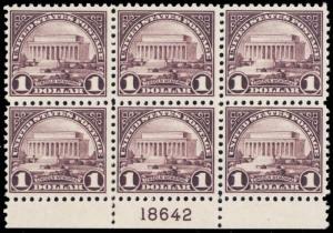 571, Mint VF NH $1 Plate Block of Six Stamps Cat $525.00 - Stuart Katz