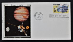 US #1556 FDC Colorano Silk Cachet, Pioneer/Jupiter 2-28-1975 Mountain View