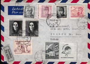 Czechoslovakia 1947 Destruction of Lidice (3)  Air Mail Cover to USA Sct 329-331