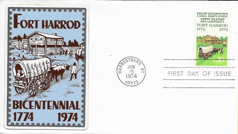 1974 FDC, #1542, 10c Fort Harrod, Sarzin metallic