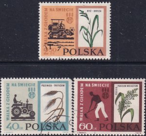 Poland 1963 Sc 1112-14 Tractor Combine Millet Wheat Rice Man Reaping Stamp CTO