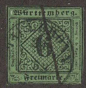 KAPPYSSTAMPS S1806 GERMANY STATES WURTTENBERG SCOTT #4 FULL MARGINS CLEAN!