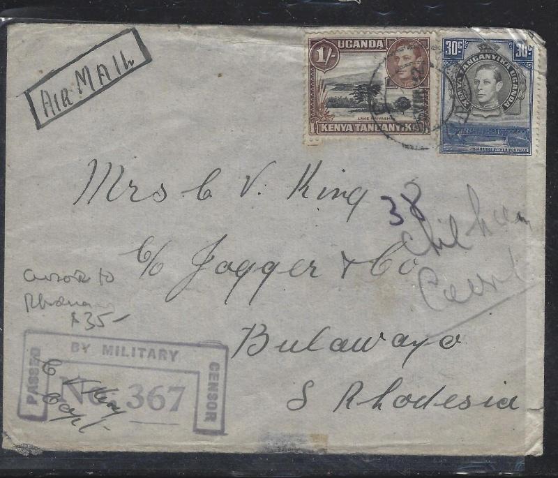 KENYA,UGANDA,TANGANYIKA (PP2107B)  KGVI 30C+1/- CENSOR A/M TO SOUTHERN RHODESIA