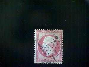 Stamps, France, Scott #28, used (o), 1862, Emperor Napoleon III, 80c, rose on pi 