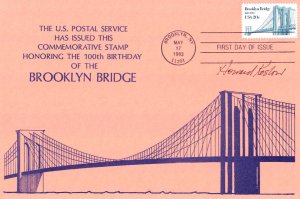 Signed by Artist Howard Koslow USPS 1st Day Maxi Card #2041 Brooklyn Bridge 1983