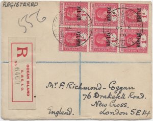 1919 Ocean Island, Gilbert & Ellice Islands to London, England Regis. (59561)