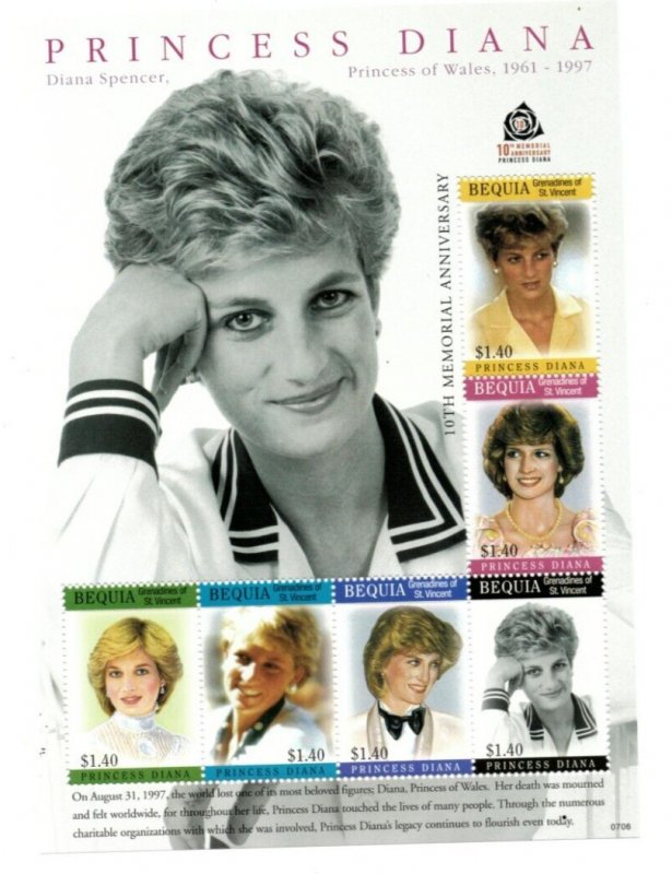 Bequia 2007 - Princess Diana - Sheet of 6 Stamps -  Scott #403 - MNH