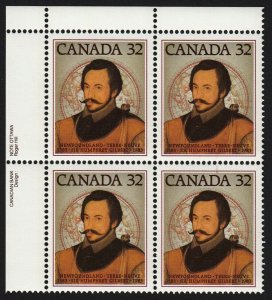 HISTORY = SIR HUMPHLEY GILBERT = Canada 1983 #995 MNH UL BLOCK OF 4