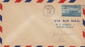 U.S. Mr.C. ROBBINS Jnr, General Delivery 1948 AIRMAIL Pioneer Stamp Cover  47610