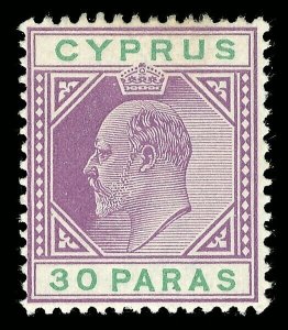 Cyprus 1902 KEVII 30pa violet & green DAMAGED US variety VFM. SG 51b.