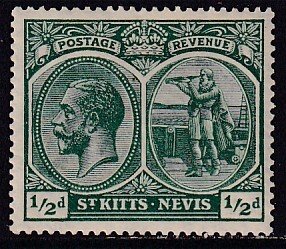 Sc# 24 St Kitts Nevis 1920-2 KGV Columbus looking for land ½p MH Wmk 3 CV $4.25