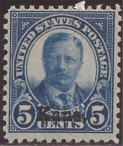 US Stamp - 1929 5c Kansas Overprint, Theodore Roosevelt - Stamp MNH - Scott #663
