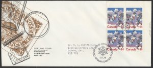 1979 #780 Quebec Carnival FDC Plate Block Schering GP Cachet