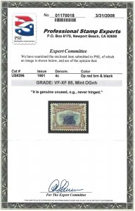 U.S. Scott # 296, 1901, 4¢, Pan American, PSE 85, OG, NH, VF-XF