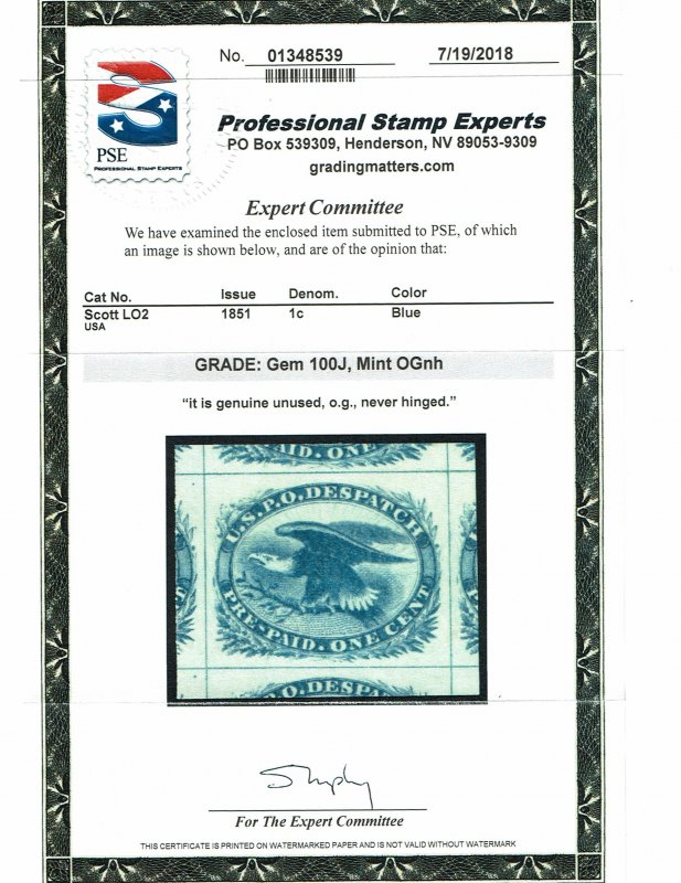 Scott #LO2 Superb-OG-NH.