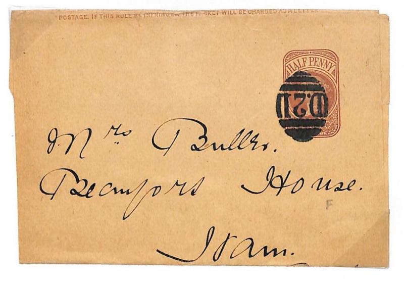 N6 GB Cover 1890 Superb *D.21* Numeral RICHMOND Surrey 3VOS WITH DOT Wrapper