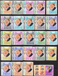 Great Britain & British Colonies 1973 Royal Wedding Princess Anne 35 sets MNH