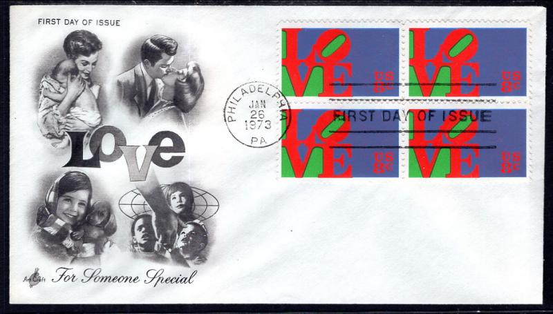 US 1475 Love Block of Four Artcraft U/A FDC