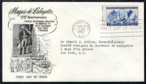 US 1010 Lafayette Fleetwood Typed FDC