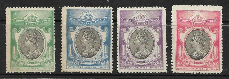 1897 QV Diamond Jubilee Labels 'W S Lincoln' Set of 4 all UNMOUNTED MINT