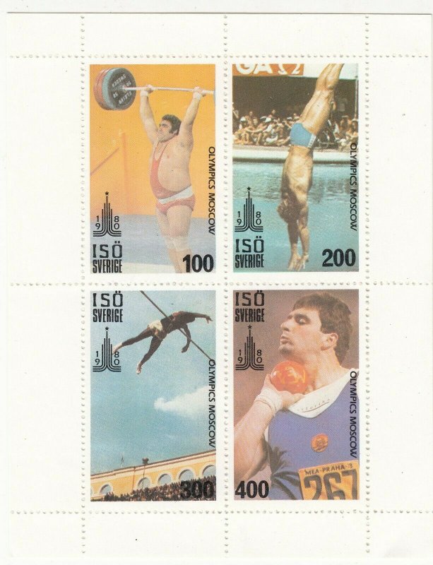 Cinderellas; Sweden, Iso Island MNH, Moscow Olympics Minisheet, 4 Vals, 1980