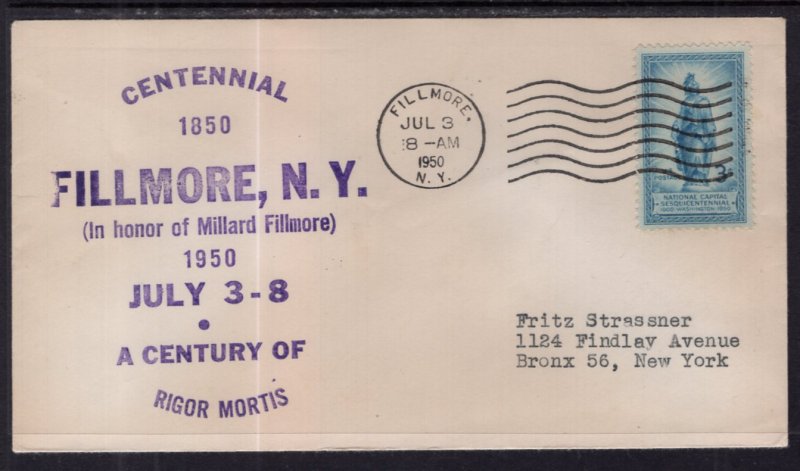 US Fillmore,NY Centennial 1950 Cover