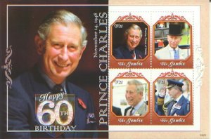 Prince Charles, 60th Birthday,  S/S 4 (GAMB08035)*