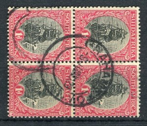 SOUTH AFRICA; 1920s-30s Dromedarius issue 1d. fine used POSTMARK BLOCK of 4