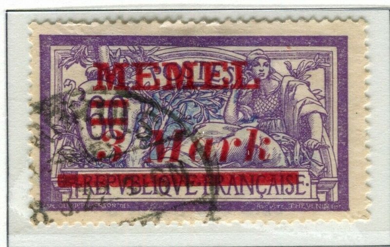 GERMANY; MEMEL 1921 Merson issue fine used surcharged 3M. value