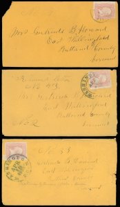 LOT/3 Covers, 1886 2 WASH DC to E Wallingford VT, SCOTT #64b ROSE PINK, SCV $540