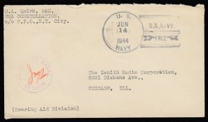 US 1944 USS Constellation, Hearing Aid Division cover - US Navy Free to IL