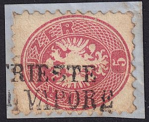 Austria - 1864 - Scott #24 - used on piece - TRIESTE COL VAPORE ship pmk