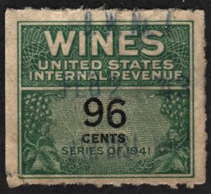 RE145 96¢ Wine Revenue Stamp (1942) Used