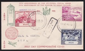 FIJI 1949 UPU 3 values on FDC ex Suva with CESSION DAY handstamp...........B3181