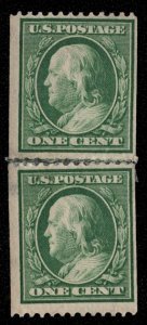 US #385 Line Pair, SCV $450.00 VF OG H, rejoined, fresh color!