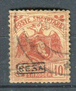 ALBANIA; 1920 early Skanderbeg Optd. ' BESA ' issue used 10q. value