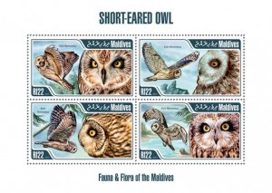 MALDIVES - 2013 - Short-eared Owls - Perf 4v Sheet - Mint Never Hinged