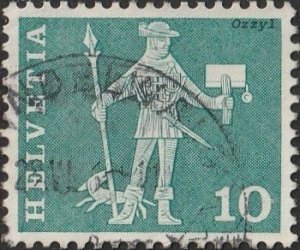 Switzerland #383 1960 10c Blue green Messenger of Schwyz USED-VF-H.