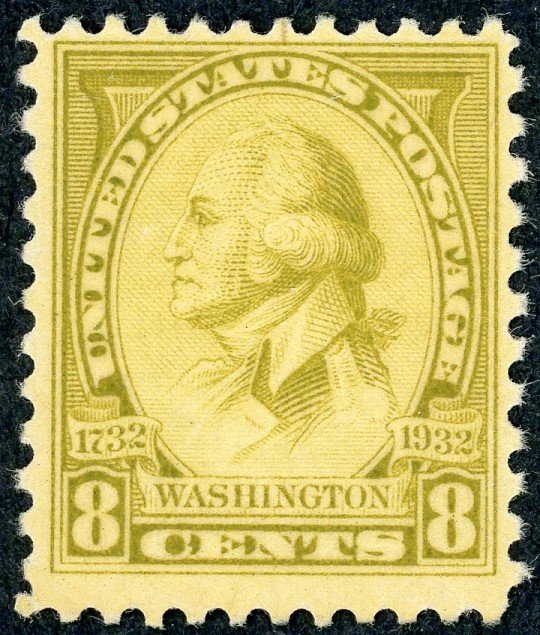 #713 – 1932 Washington Bicentennial: 8c Washington.  MNH OG.