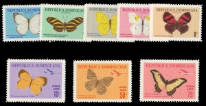 Dominican Republic #622-626, C146-148 Cat$41.20, 1966 Butterflies, complete s...