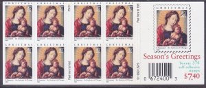 US 3820a MNH 2003 37¢ Madonna & Child Christmas Booklet Pane of 20 Plate #P3333