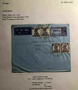 1946 India Airmail Commercial Stationery Cover To Toledo OH USA
