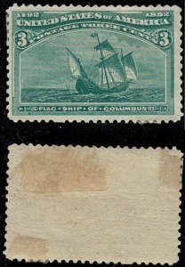 USA #232 MH 3c Columbian faulty