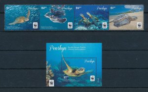 [113768] Penrhyn Cook Isl. 2014 Marine life Green Turtles WWF w/ Sheet MNH