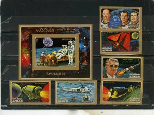 AJMAN 1971 SPACE RESEARCH/APOLLO 15 SET OF 6 STAMPS & S/S IMPERF. MNH