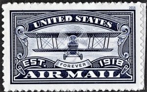 US 5281 MNH VF 50 Cent Blue Airmail Curtiss JN-4H  Jenny Biplane Self-Adhesive