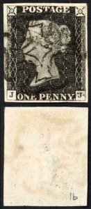 Penny Black (JJ) Plate 1b Fine Four Margin